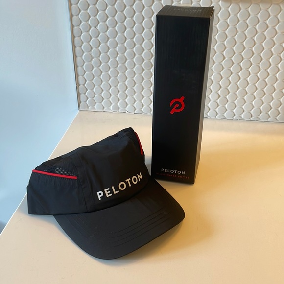 Peloton glass water bottle and running hat - Picture 1 of 2